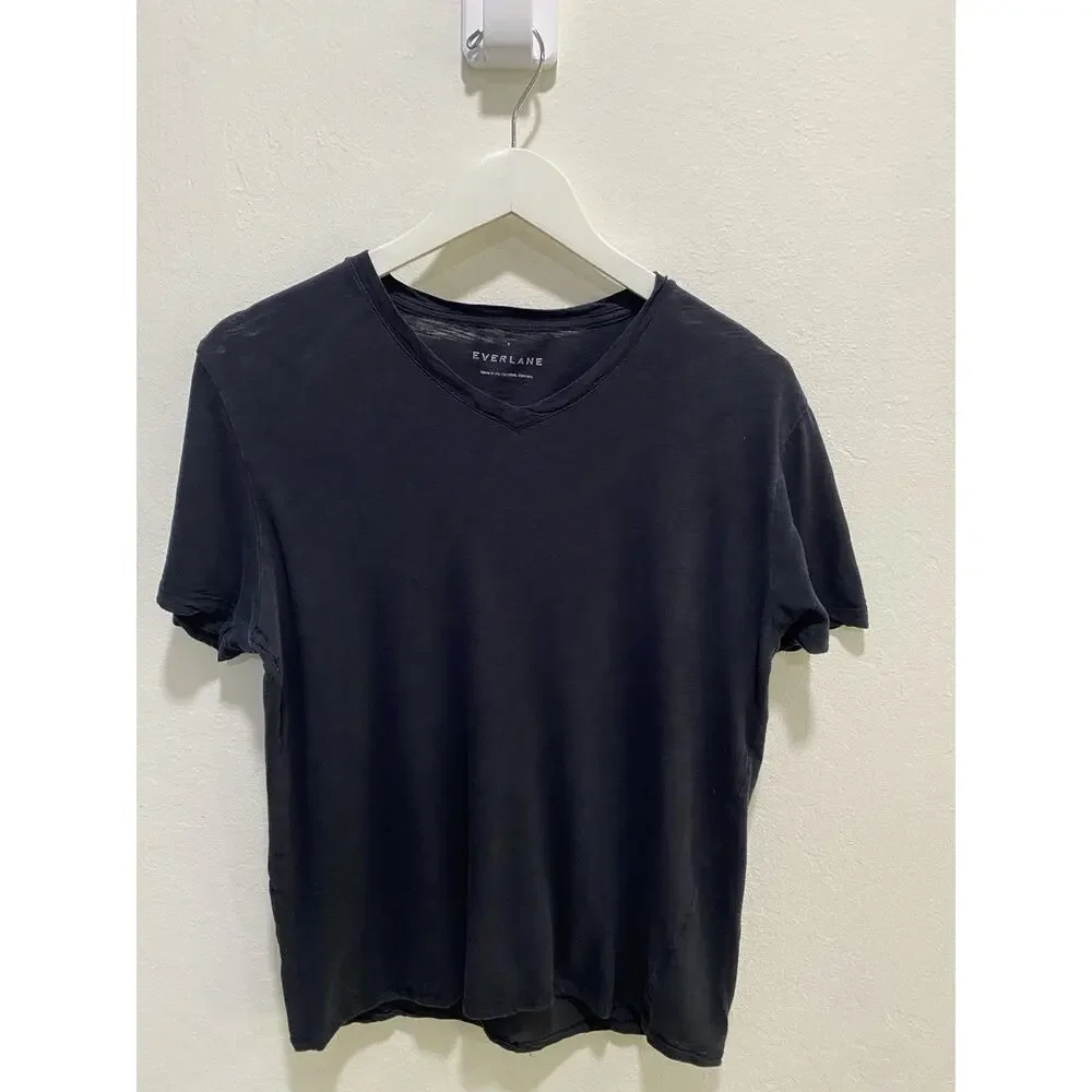 Everlane Men's Black Soft V-Neck Cotton Lightweight Short Sleeve T-Shirt Size S - Picture 1 of 7